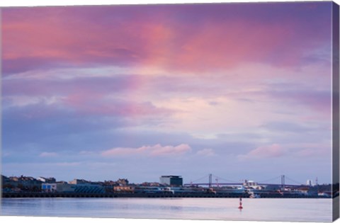 Framed Garonne Riverfront at dusk, Bordeaux, Gironde, Aquitaine, France Print