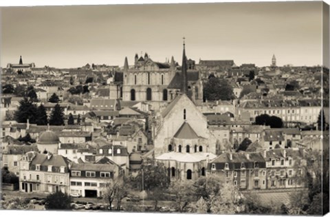 Framed Townscape and Cathedrale St-Pierre, Poitiers, Vienne, Poitou-Charentes, France Print