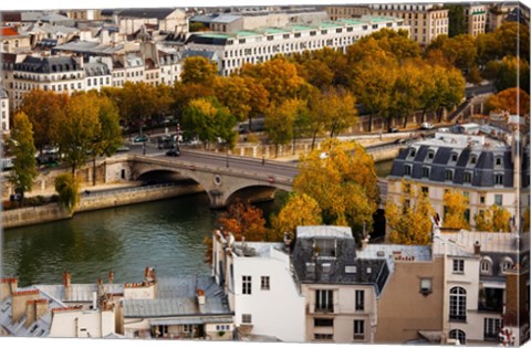 Framed Seine River and city viewed from the Notre Dame Cathedral, Paris, Ile-de-France, France Print