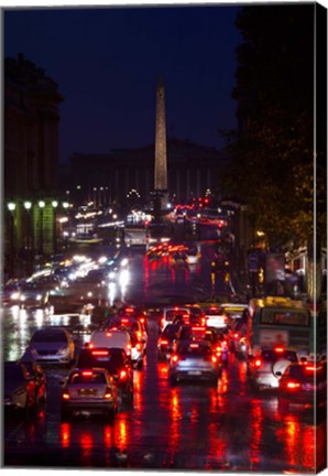 Framed Elevated view of traffic on the road at night viewed from Eglise Madeleine church, Rue Royale, Paris, Ile-de-France, France Print