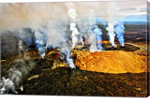 Framed Steam erupting from a volcano, Kilauea, Kauai, Hawaii Print