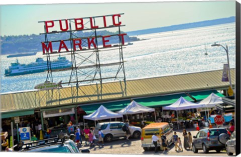 Framed People in a public market, Pike Place Market, Seattle, Washington State, USA Print