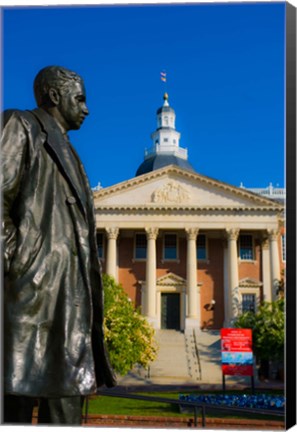 Framed Statue with a State Capitol Building in the background, Annapolis, Maryland, USA Print