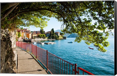 Framed Walkway along the shore of a lake, Varenna, Lake Como, Lombardy, Italy Print