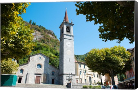 Framed Church on main square, Varenna, Lake Como, Lombardy, Italy Print