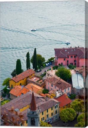 Framed High angle view of buildings in a town at the lakeside, Varenna, Lake Como, Lombardy, Italy Print