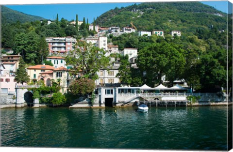 Framed Acquadolce Cafe at the edge of Lake Como, Carate Urio, Province of Como, Lombardy, Italy Print