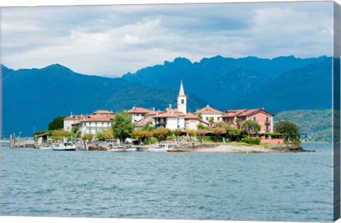 Framed Town on an Island, Isola dei Pescatori, Stresa, Lake Maggiore, Piedmont, Italy Print