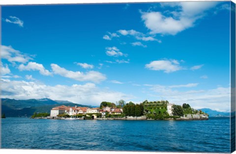 Framed Isola Bella seen from ferry, Stresa, Lake Maggiore, Piedmont, Italy Print