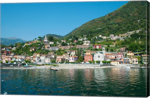 Framed Building in a town at the waterfront, Argeno, Lake Como, Lombardy, Italy Print