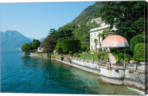 Framed Home along a lake, Lake Como, Sala Comacina, Lombardy, Italy Print