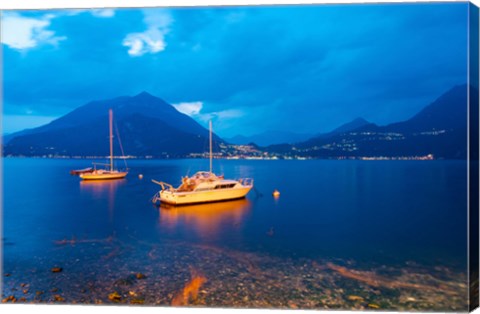 Framed Boats anchored in the Lake Como, Varenna, Lombardy, Italy Print