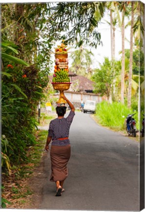 Framed Woman carrying offering to temple, Pejeng Kaja, Tampaksiring, Bali, Indonesia Print