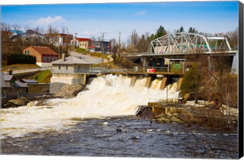 Framed Spring flood at Hydro Falls on Muskoka River, Bracebridge, Ontario, Canada Print