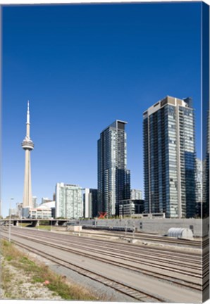 Framed Skyscrapers and Railway yard with CN Tower in the background, Toronto, Ontario, Canada 2013 Print