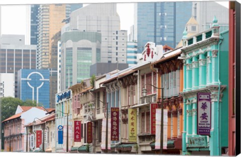 Framed Restored buildings against the modern buildings, Chinatown, Singapore Print