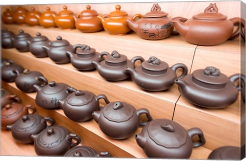 Framed Rows of Chinese Teapots, Chinatown, Singapore Print