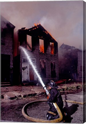 Framed Firefighter during a rescue operation, USA Print