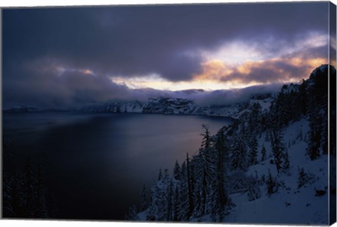 Framed Crater Lake at sunrise, South Rim, Crater Lake National Park, Oregon, USA Print