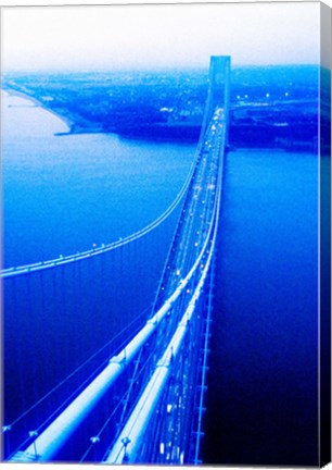 Framed Suspension bridge over the sea, Verrazano-Narrows Bridge, New York Harbor, New York City, New York State, USA Print