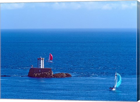 Framed Hospic Lighthouse at Ile-De-Brehat archipelago, Paimpol, Cotes-d&#39;Armor, Brittany, France Print