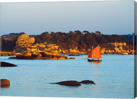 Framed Traditional sailing boat in an ocean, Cotes-d&#39;Armor, Brittany, France Print