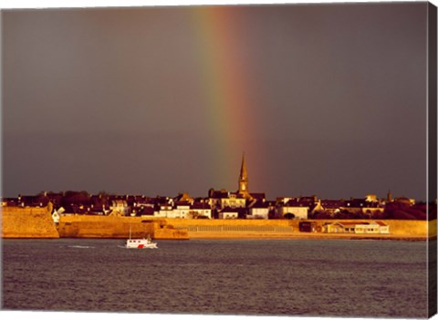 Framed Fishing boat in front of citadel, Vauban Citadel, Port-Louis, Morbihan, Brittany, France Print