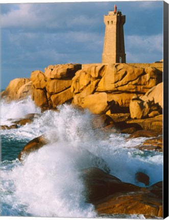 Framed Ploumanac&#39;h Lighthouse, Pink Granite Coast, Perros-Guirec, Cotes-d&#39;Armor, Brittany, France Print