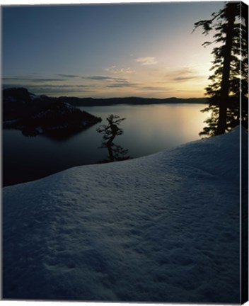 Framed Lake at sunset, Llao Rock, Wizard Island, Crater Lake National Park, Oregon, USA Print