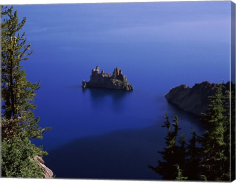 Framed Phantom Ship island viewed from Sun Notch overlook, Crater Lake, Crater Lake National Park, Oregon, USA Print