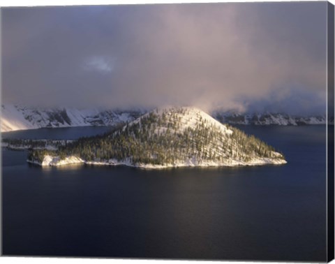 Framed Island in a lake, Wizard Island, Crater Lake, Crater Lake National Park, Oregon, USA Print