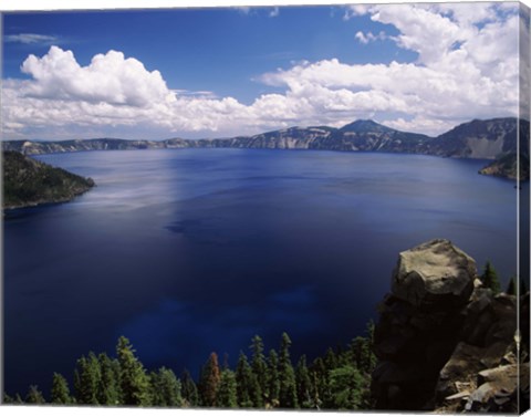 Framed Summer thunderstorms over Crater Lake, Crater Lake National Park, Oregon, USA Print