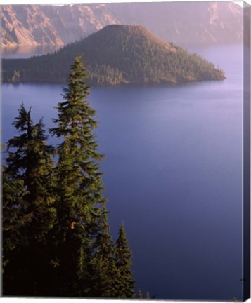 Framed Wizard Island from Rim Village in the Crater Lake, Crater Lake National Park, Oregon, USA Print