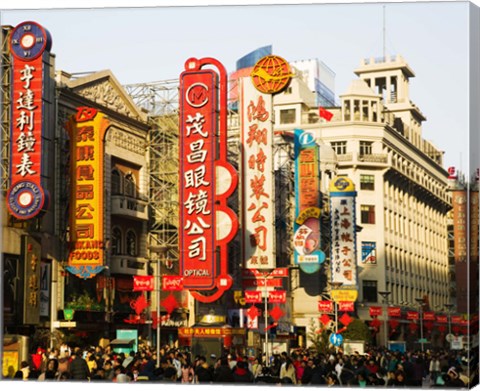 Framed Store signs on East Nanjing Road, Shanghai, China Print