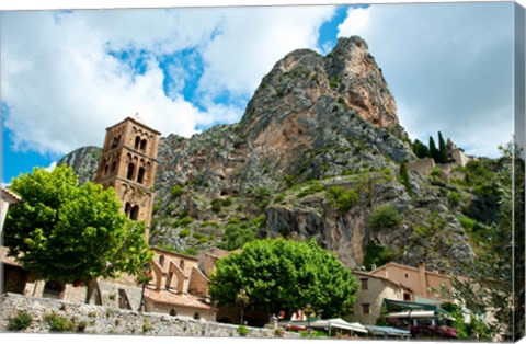 Framed Low angle view of a village at the mountainside, Moustiers-Sainte-Marie, Provence-Alpes-Cote d&#39;Azur, France Print