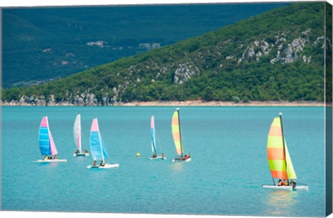 Framed Windsurfers on the lake, Lac de Sainte Croix, Sainte-Croix-Du-Verdon, Provence-Alpes-Cote d&#39;Azur, France Print