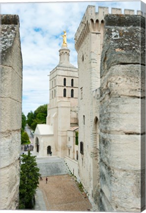 Framed Church in a city, Cathedrale Notre-Dame des Doms d&#39;Avignon, Palais des Papes, Provence-Alpes-Cote d&#39;Azur, France Print