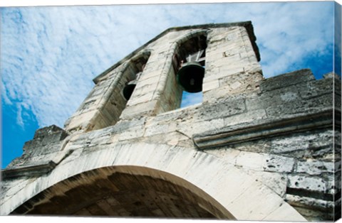 Framed Low angle view of a bell tower on a bridge, Pont Saint-Benezet, Rhone River, Provence-Alpes-Cote d&#39;Azur, France Print