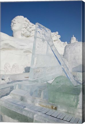 Framed Ice piano by frozen Sun Island Lake at Harbin International Sun Island Snow Sculpture Art Fair, Harbin, China Print