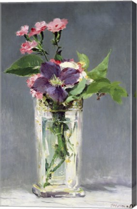 Framed Pinks and Clematis in a Crystal Vase, c.1882 Print