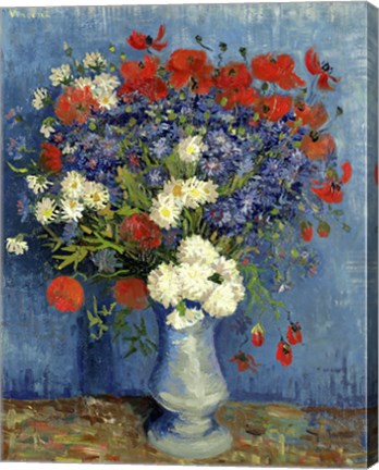 Framed Still Life: Vase with Cornflowers and Poppies, 1887 Print