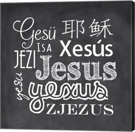 Framed Jesus in Different Languages Chalkboard Print