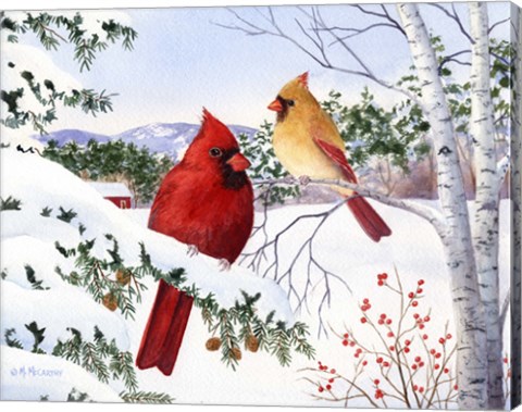 Framed Cardinals And Hemlock Tree Print