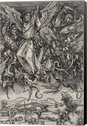 Framed St. Michael Fighting the Dragon by Albrecht Durer, 1498 Print