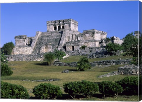 Framed Ancient building ruins, El Castillo, Tulum Mayan Print