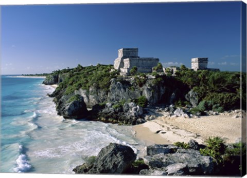 Framed Pyramid on the seashore, El Castillo, Tulum Mayan, Quintana Roo, Mexico Print