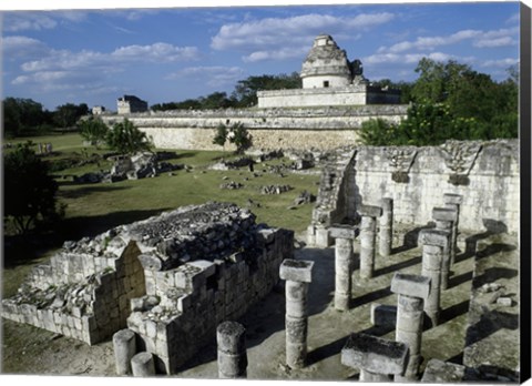 Framed Old ruins of an observatory, Chichen Itza Print