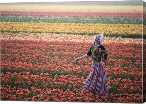 Framed Dutch Girl in Tulip Fields Print