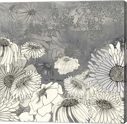 Framed Flowers on Grey I Print