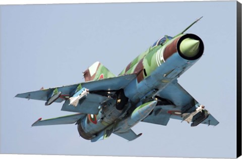 Framed MiG-21bis taking off armed with AA-8 Aphid air-to-air missiles Print